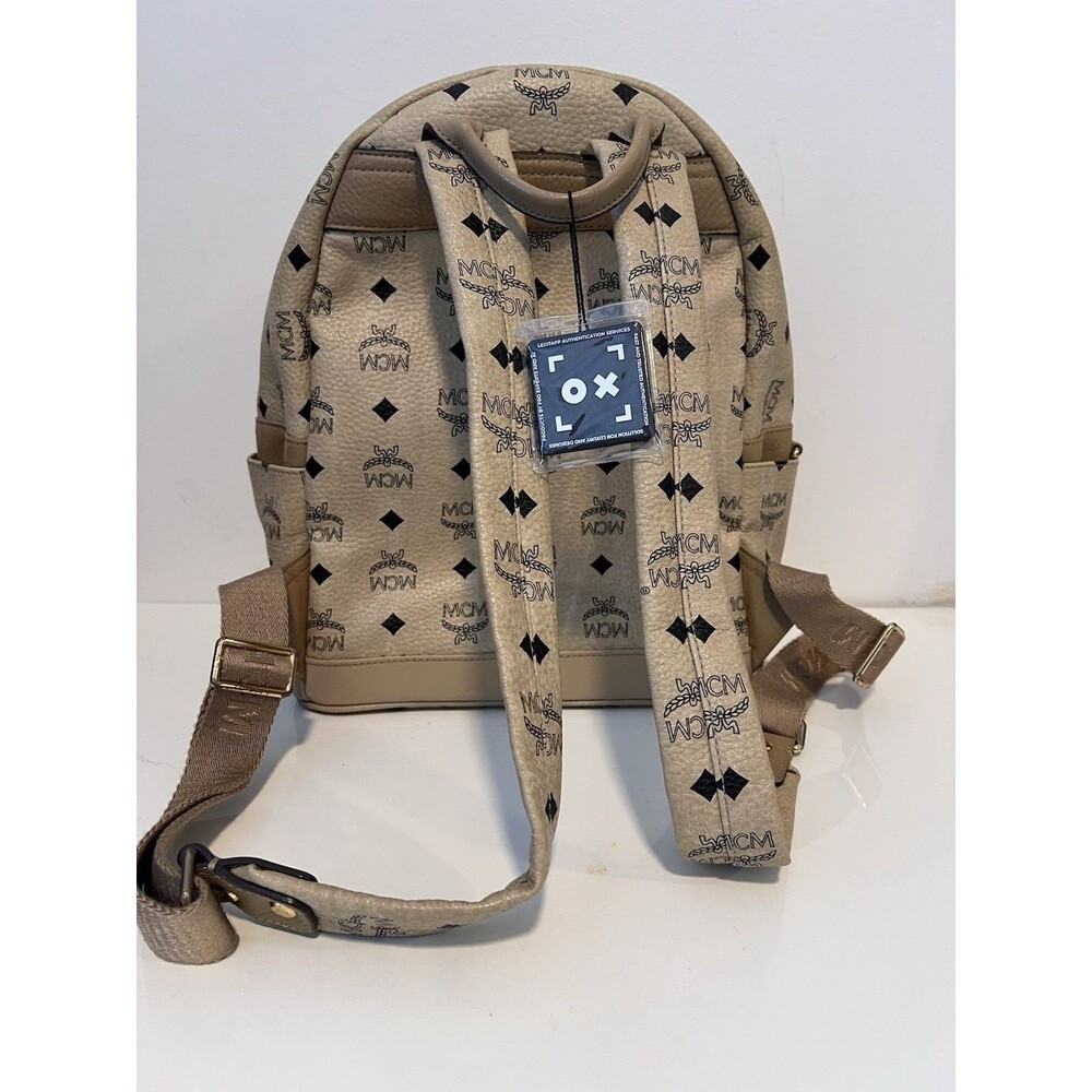 Authentic MCM Small Stark Studded Backpack in Beige Visetos Monogram Canvas - Ex - Picture 3 of 15